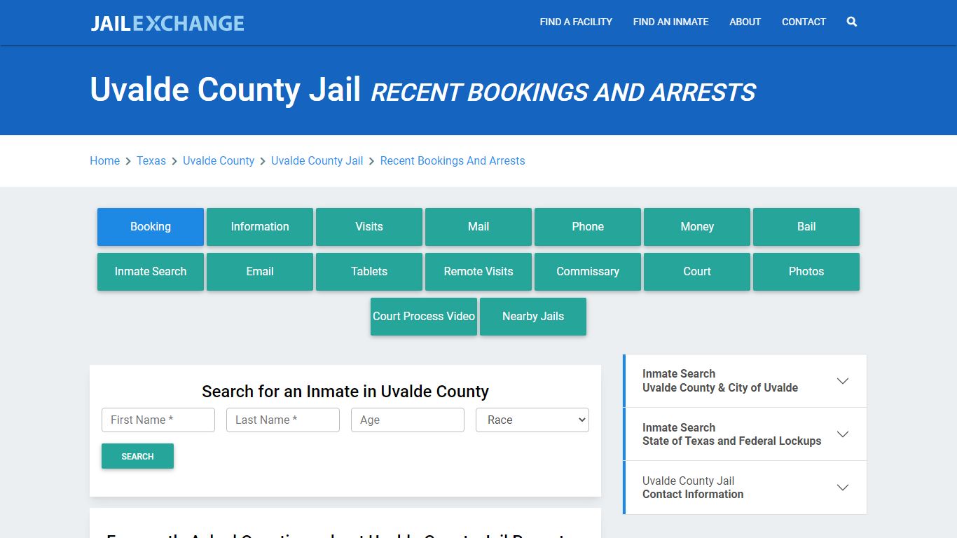 Uvalde County Jail Recent Bookings And Arrests - Jail Exchange