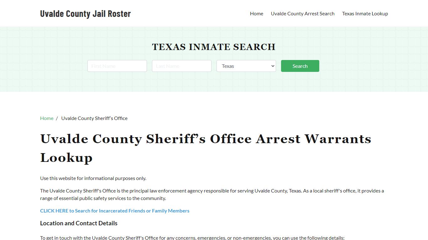 Uvalde County Sheriff Office, TX, Arrest Warrants Search